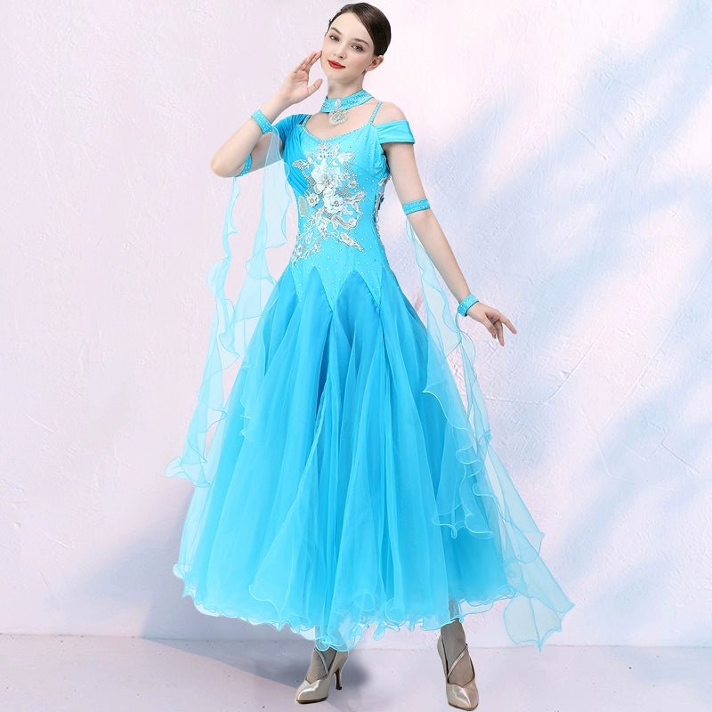 Purple Blue Modern ballroom dance dress for women girls waltz ballroom tango foxtrot dance competition performance gown