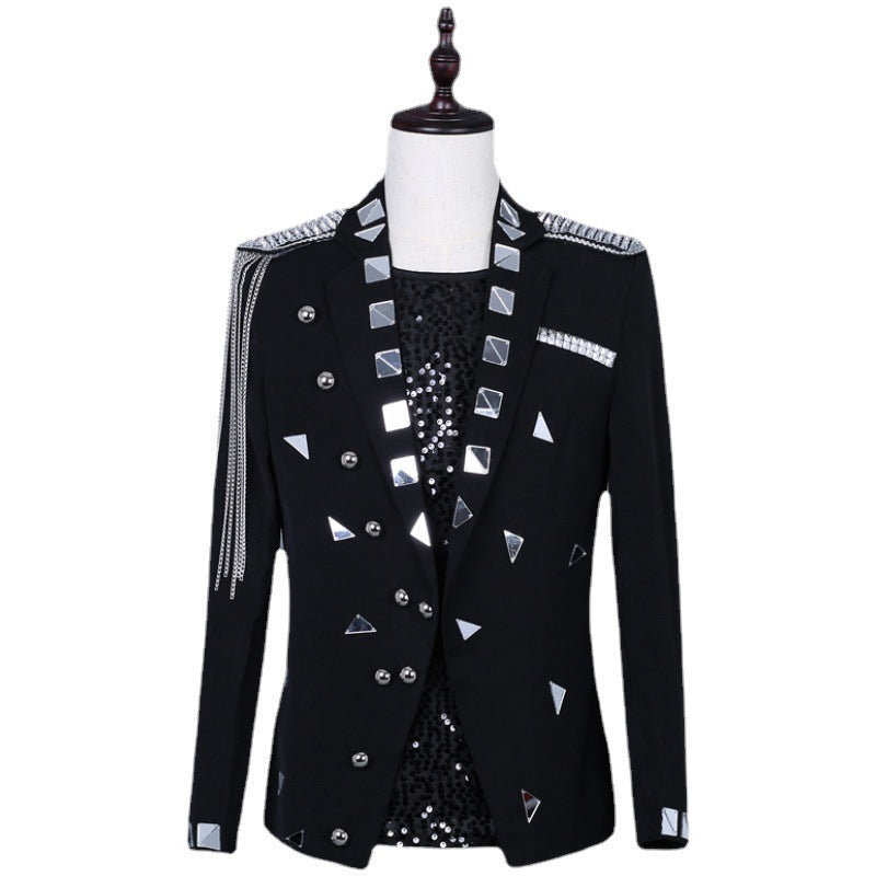 Men's Silver Lens Sequins Glitter Jazz Dance Jacket Band Punk Rock Style Dj Ds Jackets Party Banquet Dress Suit Studio Concert Wedding Performance Coat for Man