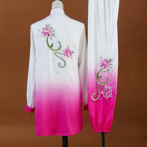 Customized size competition tai chi clothes peony flower embroidered wushu performance uniforms for women group perform suit for female