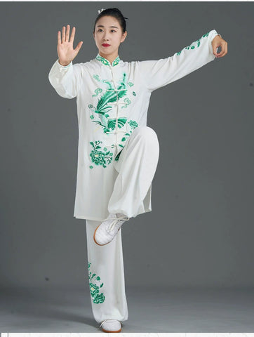 Custom Size Green Embroidered Phoenix Tai Chi Clothing for Women Competition Martial Art Wushu Performance Uniforms Brethable Clothes