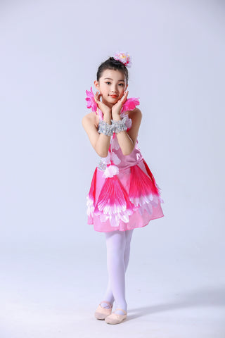 Girls Pink petals jazz dance dresses choir opening choir performance peony blossom performance outfits tutu skirts for kids