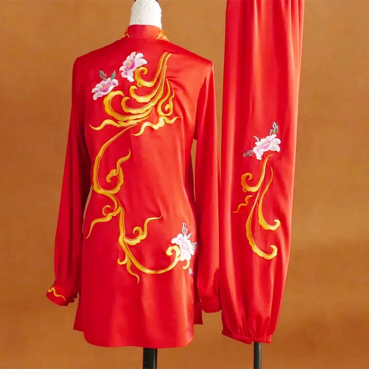 Custom size Peony embroidered competition tai chi clothing for  women qigong chinese kung fu martial art performance uniforms