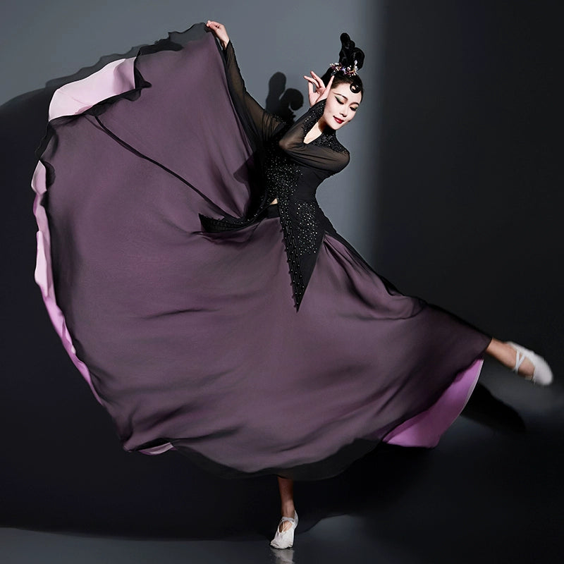 Women's Xinjiang dance dress black Opening dance Chinese minority Uyghur dance performance costumes Art test competition swing skirt