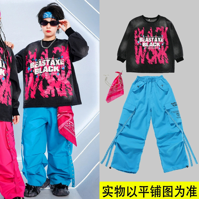 Children's Hiphop Street Dance Costumes for Girls Boys Kids Rappers Singers Gogo Dancers Dance Outfits Fried Street Catwalk Model Show Clothing