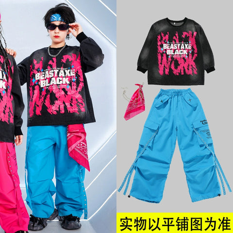 Children's Hiphop Street Dance Costumes for Girls Boys Kids Rappers Singers Gogo Dancers Dance Outfits Fried Street Catwalk Model Show Clothing