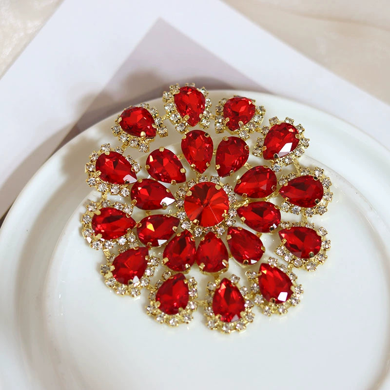 Round red blue bling gemstones DIY headdress dance clothes shoes jewelry flower-shaped hand-sewn corsages headgear dinner bags 8cm