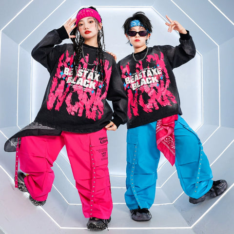 Children's Hiphop Street Dance Costumes for Girls Boys Kids Rappers Singers Gogo Dancers Dance Outfits Fried Street Catwalk Model Show Clothing