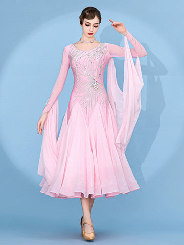 Custom size pink gemstones competition ballroom dance dresses for women girls kids Modern waltz tango foxtrot smooth rhythm performance gown