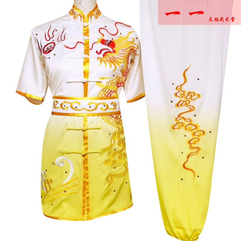 Martial Arts Clothes Kungfu clothes Short sleeve Wushu costume Wushu performance clothes Embroidery dragon men and women performance clothes Children long boxing Qigong clothes