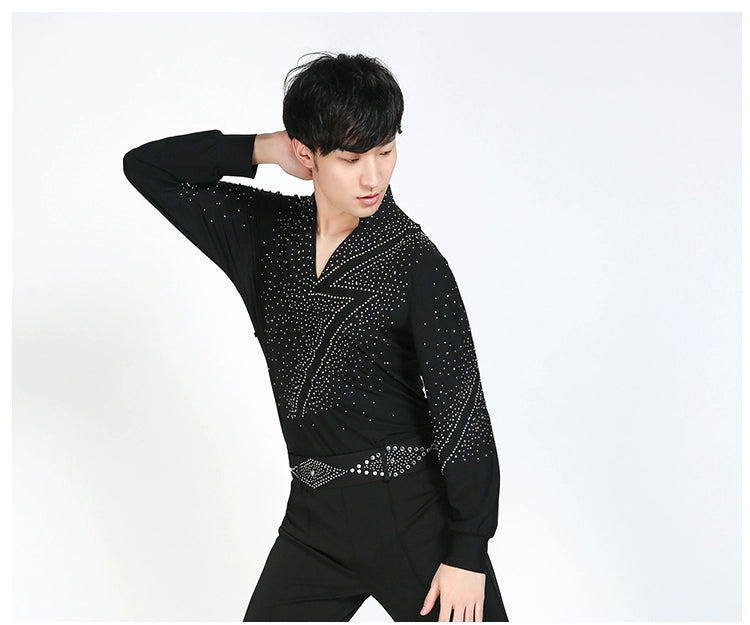 Men's ballroom gemstones Latin dance shirts modern waltz tango competition tops