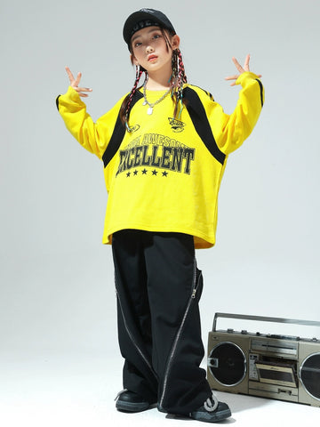 Yellow Girls Jazz Dance Costumes Hip-hop Street Dance Outfits for Girls Boys Drum Model Show Party Performance Clothing