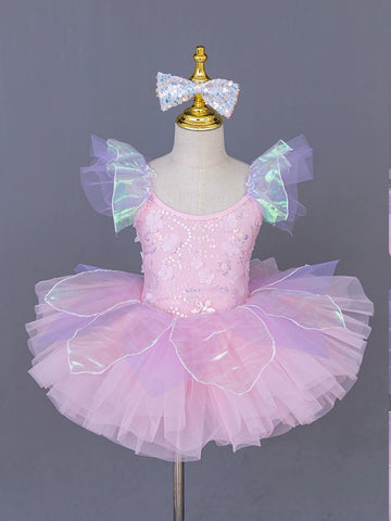 Children blue pink tutu skirt ballerina petals ballet dance dresses modern jazz dance sequined kindergarten princess performance outfits