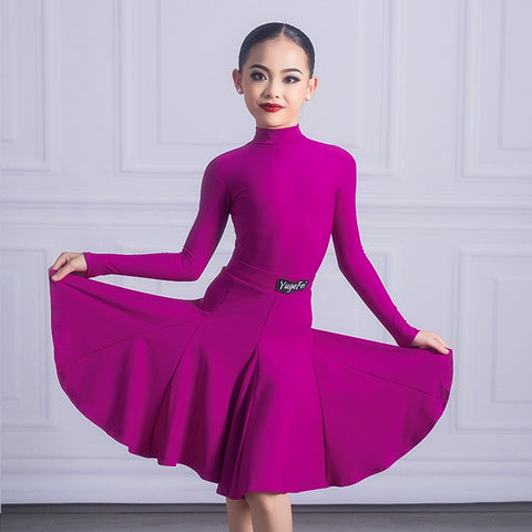 Orange green Latin dance regulations ballroom dance dress kids girls professional turtleneck salsa latin dance outfits for children