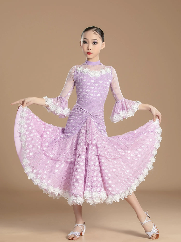 Purple lace Modern Ballroom dance dresses for girls kids children Waltz ballroom tango Practice Clothes Training Dance Skirts for girl