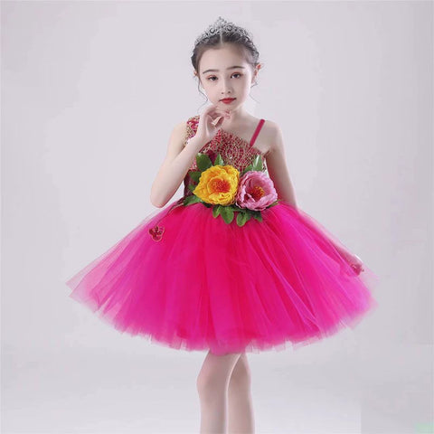 Children's Petal Sequins Jazz Dance Costume Kindergarten Chorus Performance Outfits Princess Tutu Skirt Princess Dresses for Girls