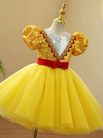 Children's jazz dance dresses yellow sequins choir princess performance costumes tutu ballet skirt pianist song performance clothes