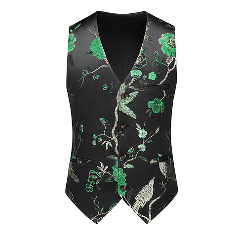 Men's jazz dance waistcoat Slim-fit large-size flower bird pattern choir singer host concert music production performance vest men