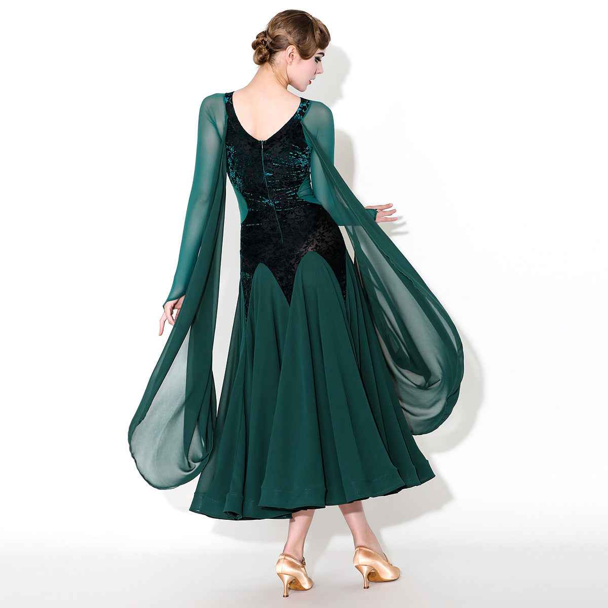 Wine Dark Green Ballroom Dance Dresses for Women Girls Float Sleeves Waltz Tango Foxtrot Smooth Dance Long Gown