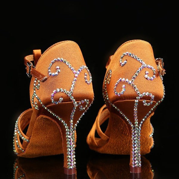 Women's Rhinestones Brown Latin Dance Shoes Salsa Rumba Chacha Tango Jive Waltz Tango Ballroom Dancing Shoes Soft Soles