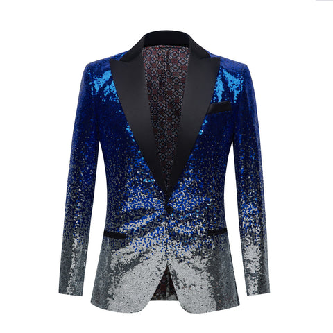 Men's Gradient Sequined Jazz Dance Blazer Turquoise Black Green Gold Host Singers Performance Coats Host Emcee Choir Wedding Party Suit