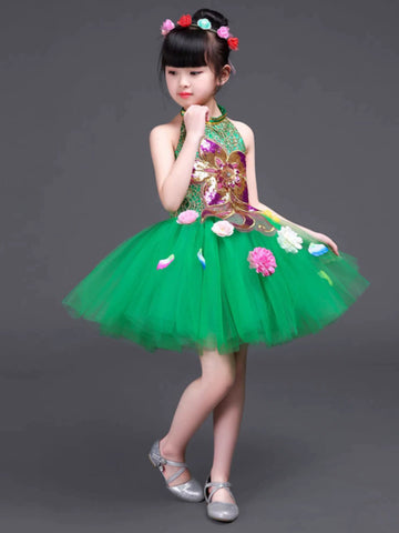 Children's Petal Sequins Jazz Dance Costume Kindergarten Chorus Performance Outfits Princess Tutu Skirt Princess Dresses for Girls