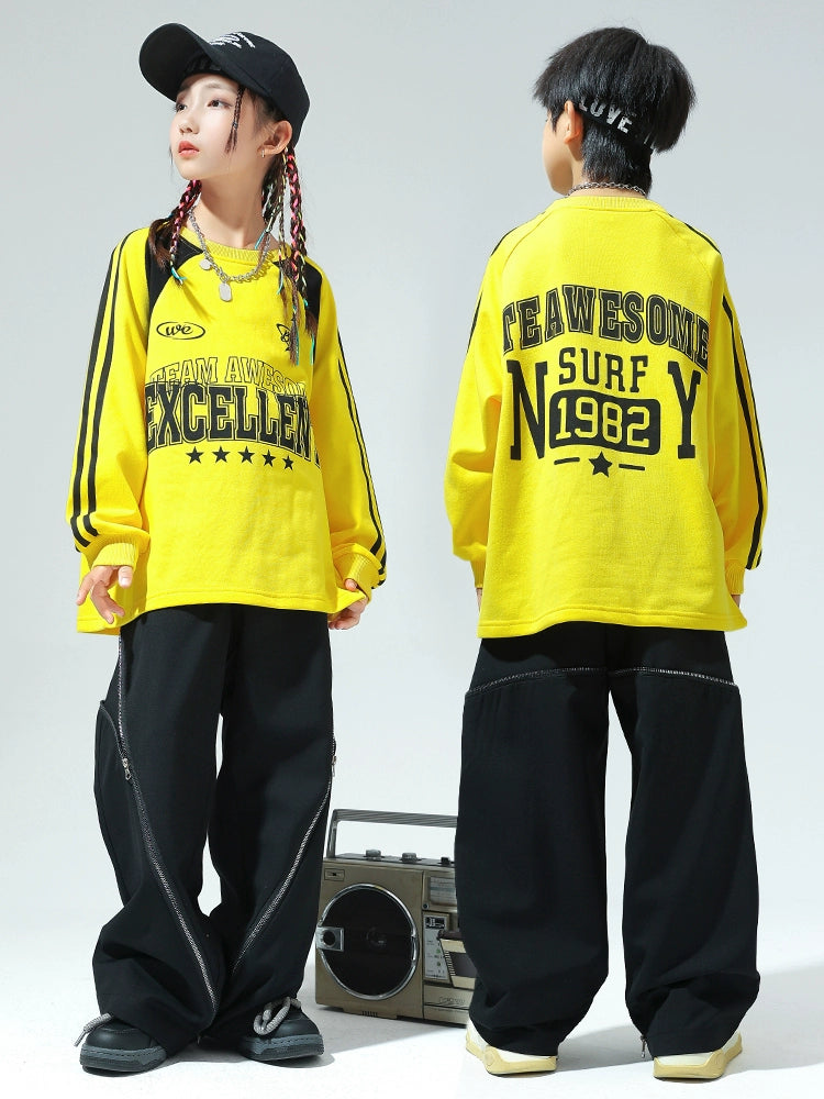 Yellow Girls Jazz Dance Costumes Hip-hop Street Dance Outfits for Girls Boys Drum Model Show Party Performance Clothing