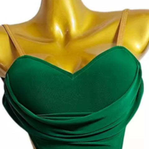 Dark Green Latin dance dresses for women girls backless salsa rumba chacha performance jazz dance costumes