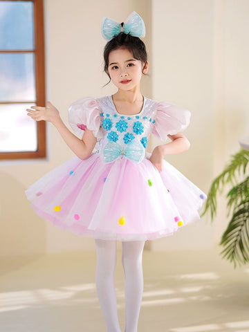 Children Toddlers Pink Yellow Sequins Jazz Costumes Tutu Skirts Girls Kindergarten Choir Performance Princess Dresses