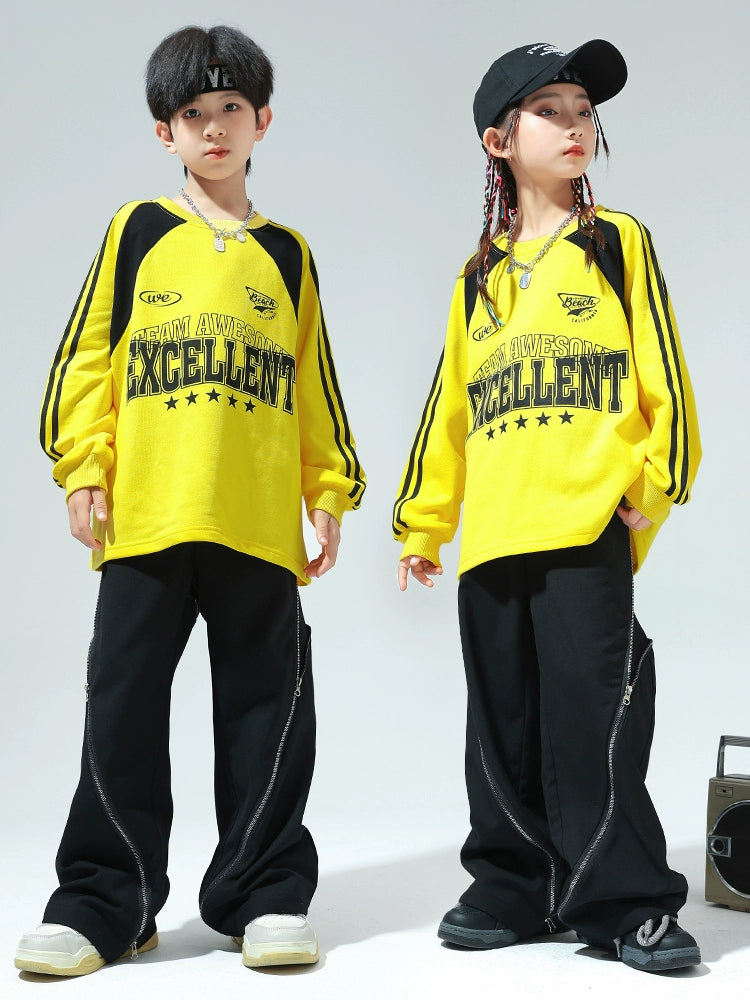 Yellow Girls Jazz Dance Costumes Hip-hop Street Dance Outfits for Girls Boys Drum Model Show Party Performance Clothing