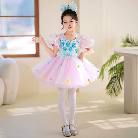 Children Toddlers Pink Yellow Sequins Jazz Costumes Tutu Skirts Girls Kindergarten Choir Performance Princess Dresses