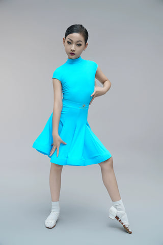 Children's Latin dance dresses for girls kids blue purple white turtleneck latin ballroom salsa competition outfits short sleeve fishbone skirt