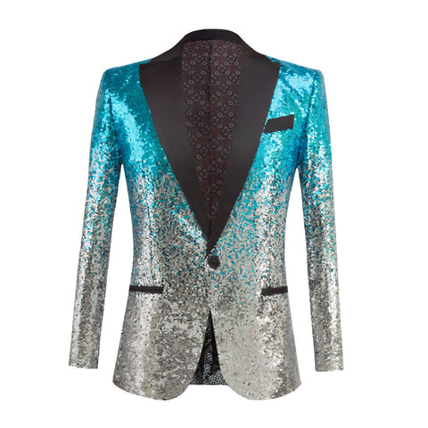 Men's Gradient Sequined Jazz Dance Blazer Turquoise Black Green Gold Host Singers Performance Coats Host Emcee Choir Wedding Party Suit