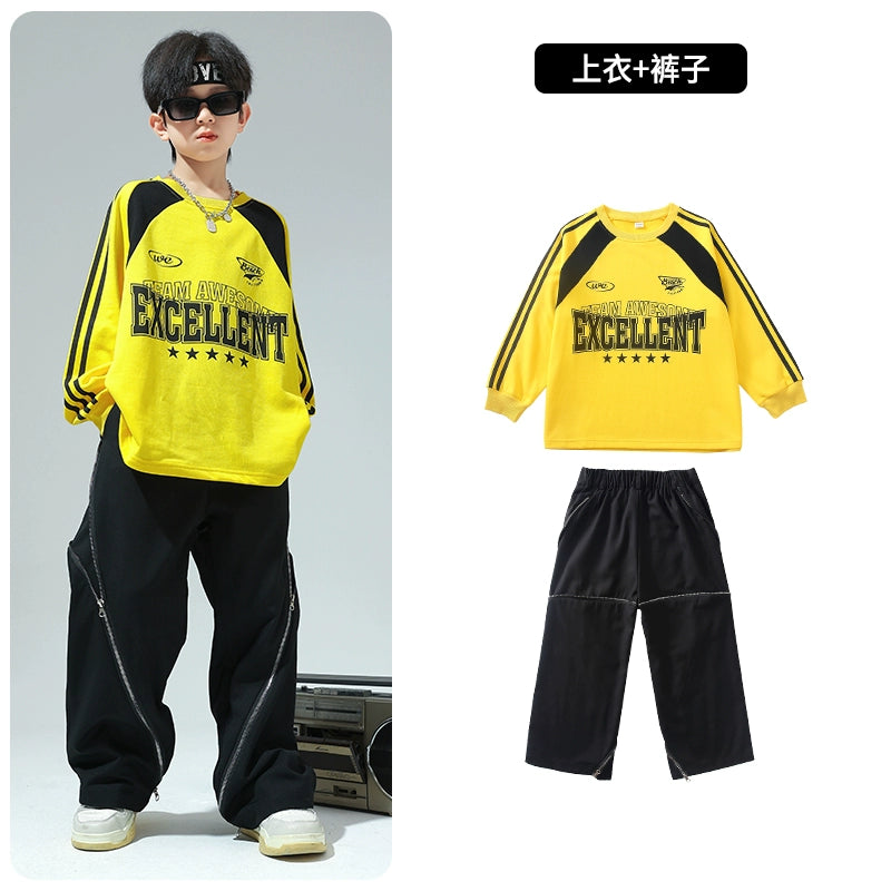 Yellow Girls Jazz Dance Costumes Hip-hop Street Dance Outfits for Girls Boys Drum Model Show Party Performance Clothing