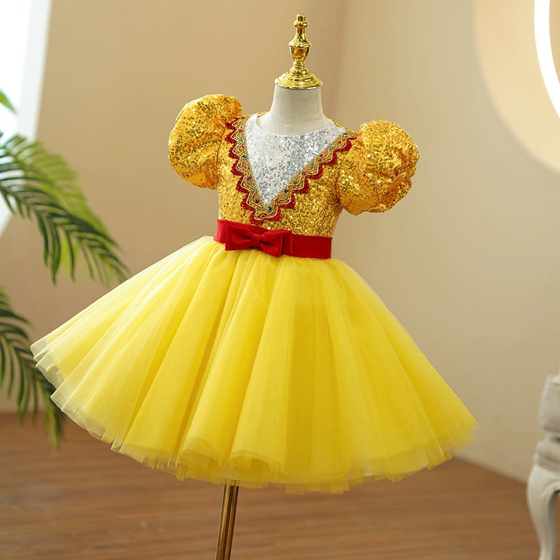 Children's jazz dance dresses yellow sequins choir princess performance costumes tutu ballet skirt pianist song performance clothes