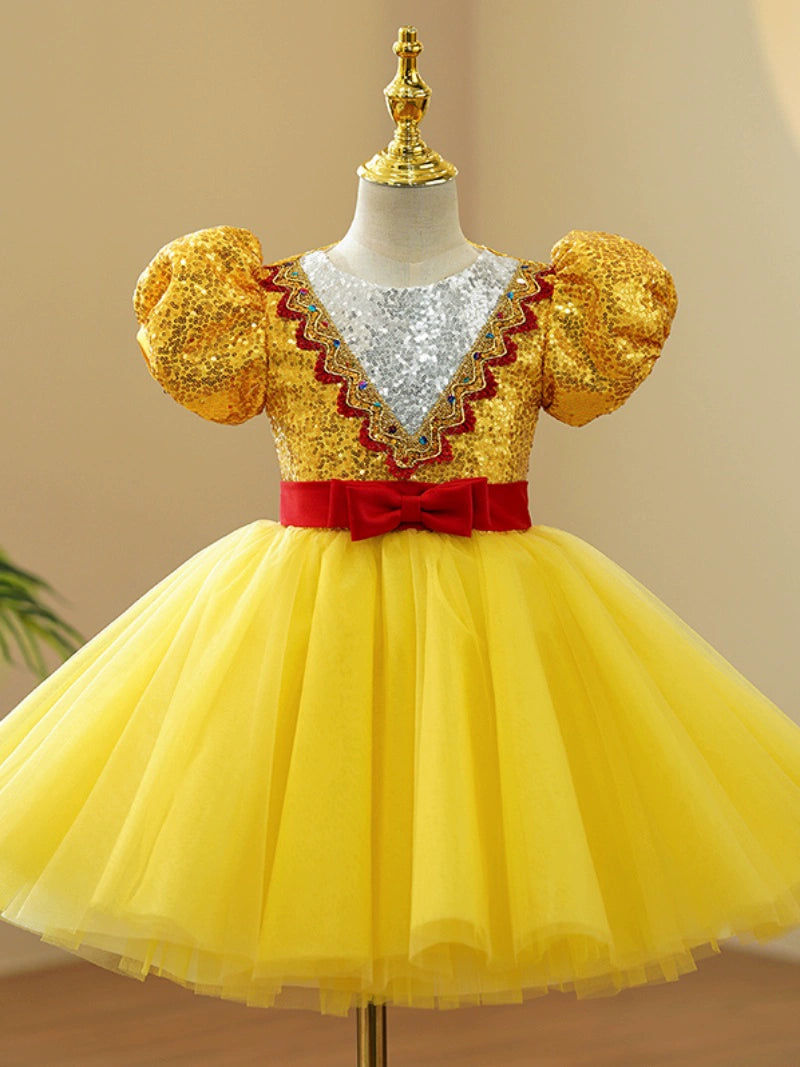 Children's jazz dance dresses yellow sequins choir princess performance costumes tutu ballet skirt pianist song performance clothes