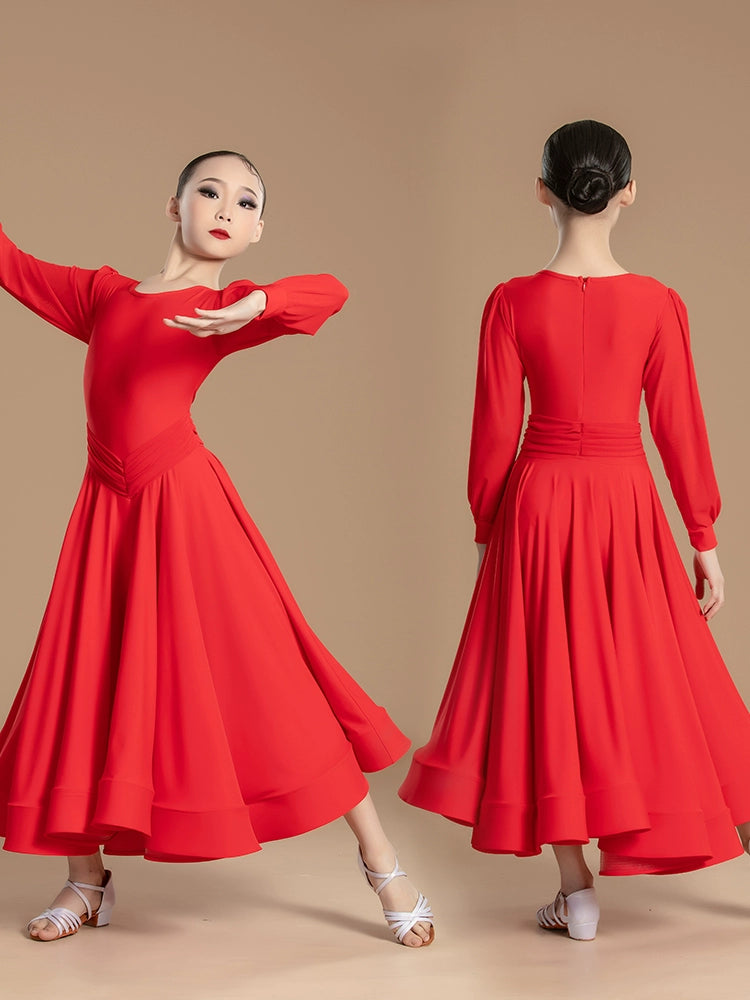 Modern dance competition ballroom dresses for girls kids red white social dance regulations walt tango foxtrot smooth dance gown large skirt