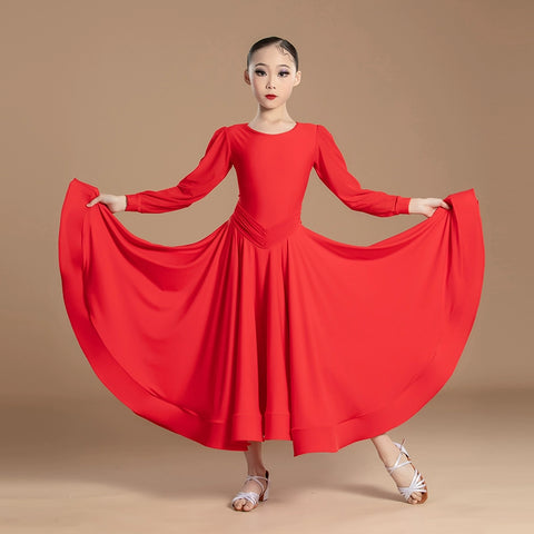 Modern dance competition ballroom dresses for girls kids red white social dance regulations walt tango foxtrot smooth dance gown large skirt