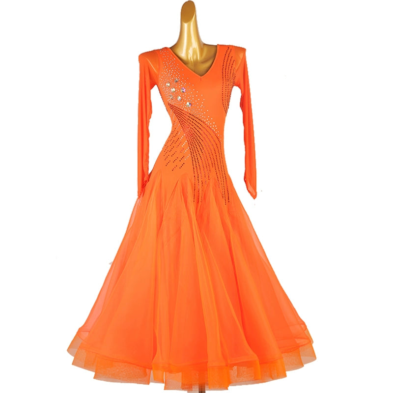 Orange Modern ballroom competition Dance Dresses for women girls pink blue waltz tango foxtrot rhythm dancing long gown