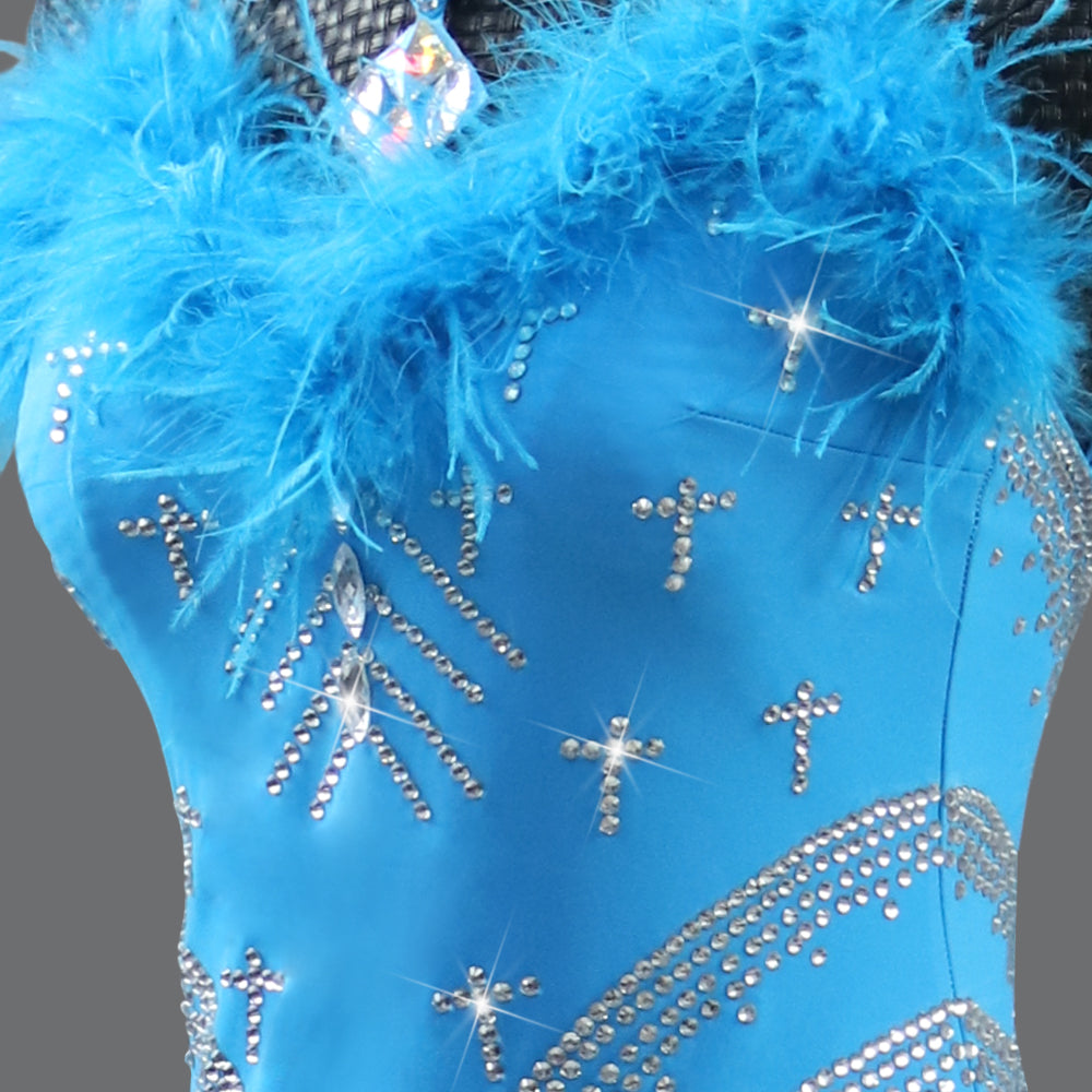 Turquoise Feather Latin Dance Dresses for Women Girls Salsa Rumba Chacha Dance Feather Skirts