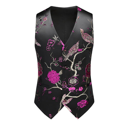 Men's jazz dance waistcoat Slim-fit large-size flower bird pattern choir singer host concert music production performance vest men