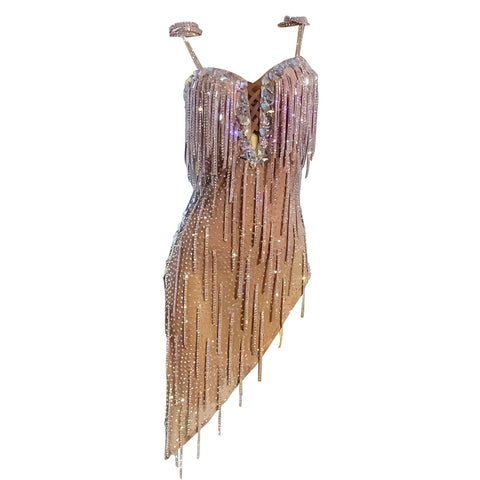 Custom Size Coffee Bling Fringe Latin Dance Competition Dresses for Women Girls Kids Salsa Blackpool Chacha Dancing Clothing