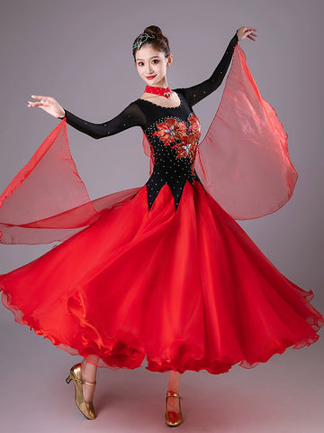 Navy Red Competition Ballroom Dance Dresses for Women Girls Diamond Waltz Tango Foxtrot Rhythm Performance Costumes