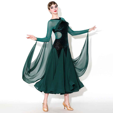 Wine Dark Green Ballroom Dance Dresses for Women Girls Float Sleeves Waltz Tango Foxtrot Smooth Dance Long Gown