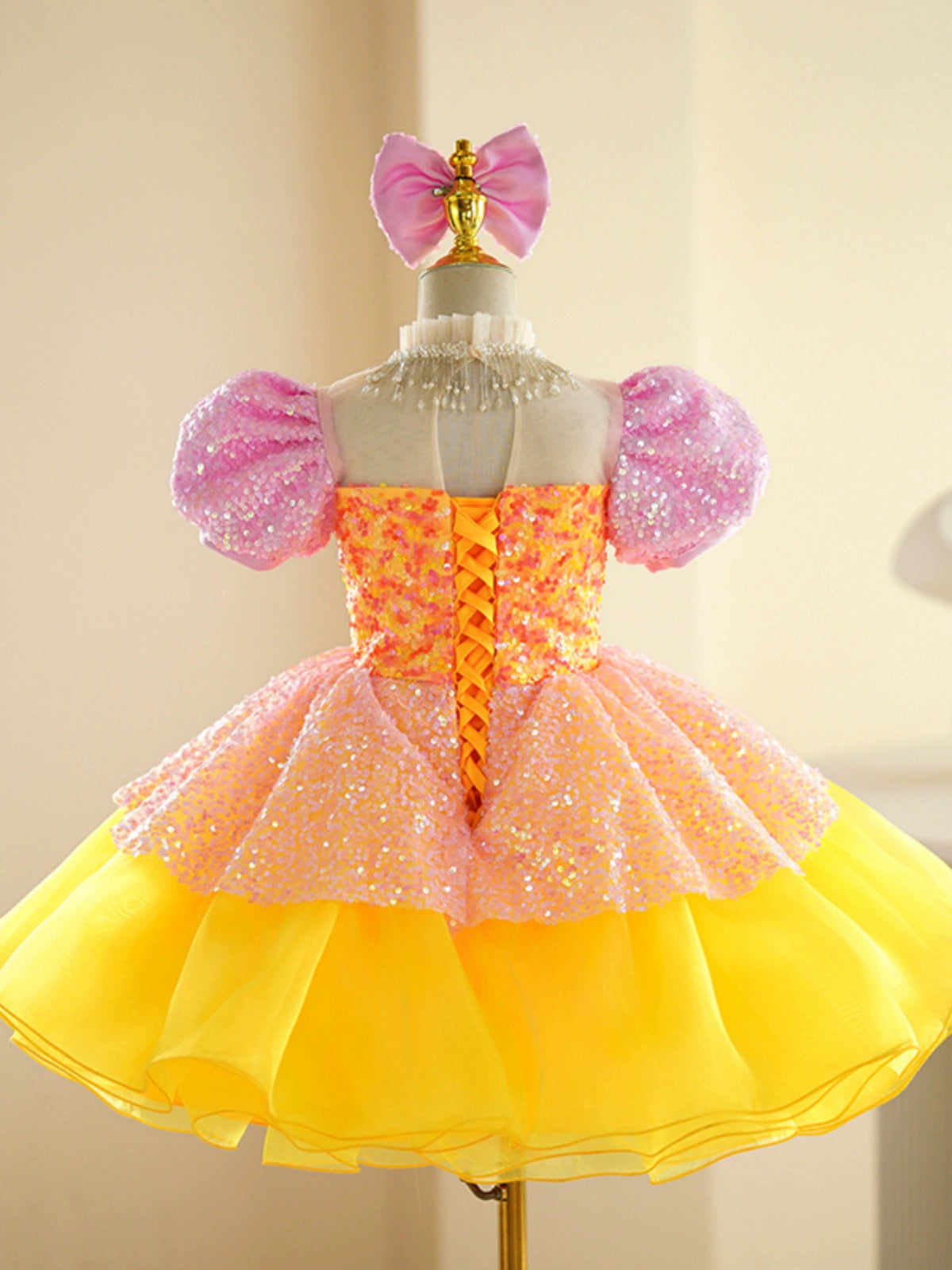 Children's pink yellow sequin jazz dance dress girls tutu ballet dresses singers choir kindergarten pianist model show performance skirts for kids