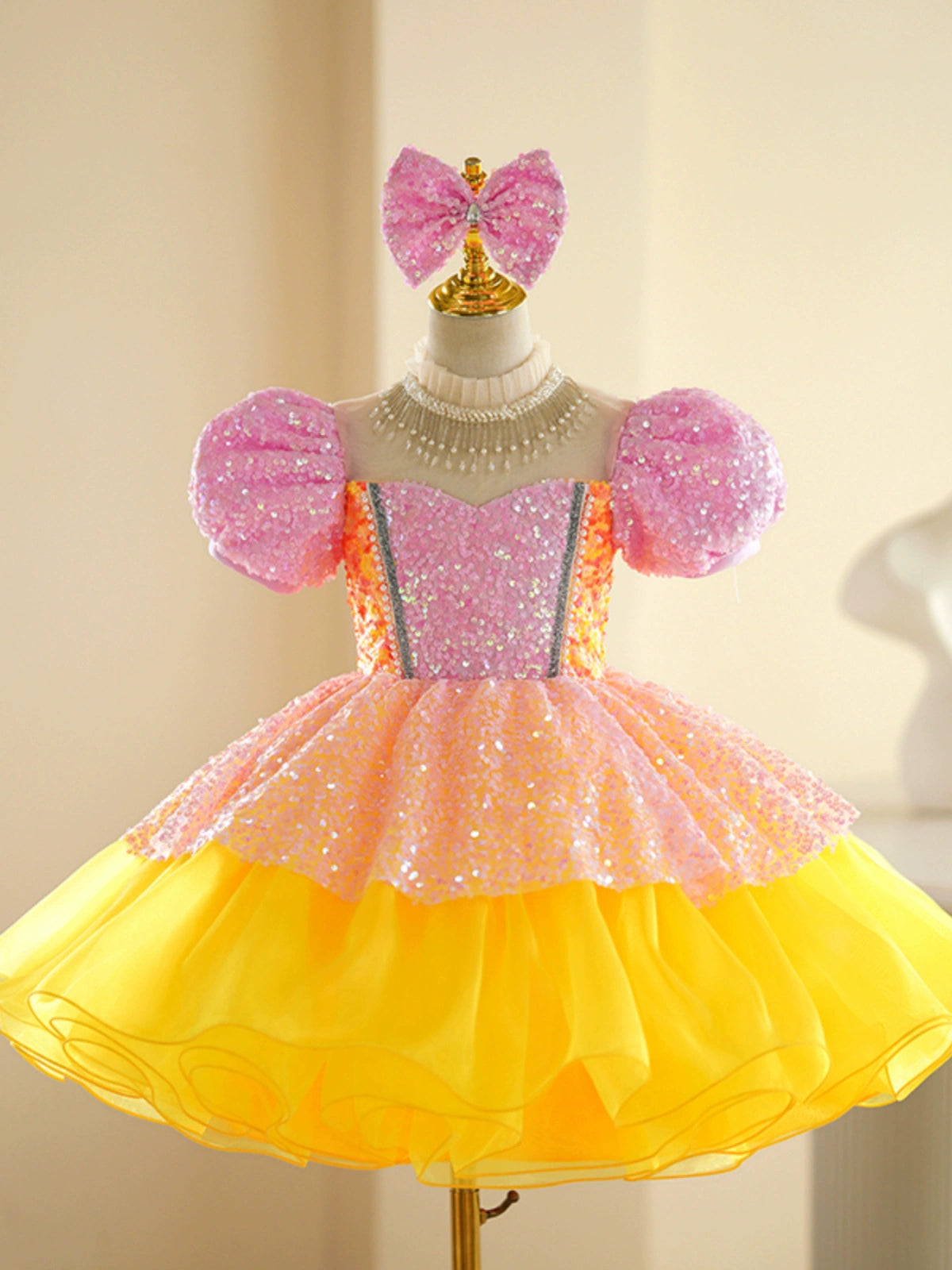 Children's pink yellow sequin jazz dance dress girls tutu ballet dresses singers choir kindergarten pianist model show performance skirts for kids