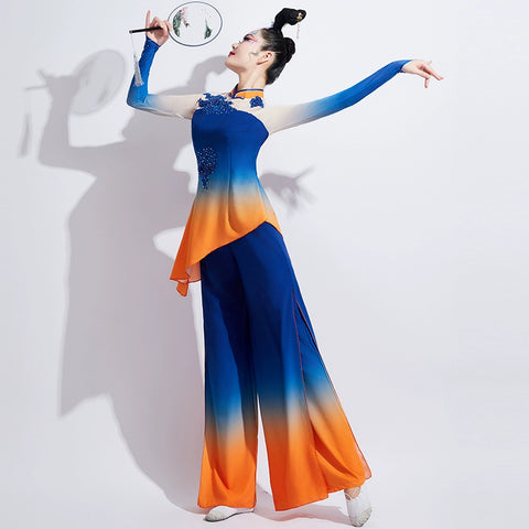 Chinese folk Classical dance costume for women girls fan umbrella hanfu art test performance dress Jiaozhou Yangge fan dance clothes