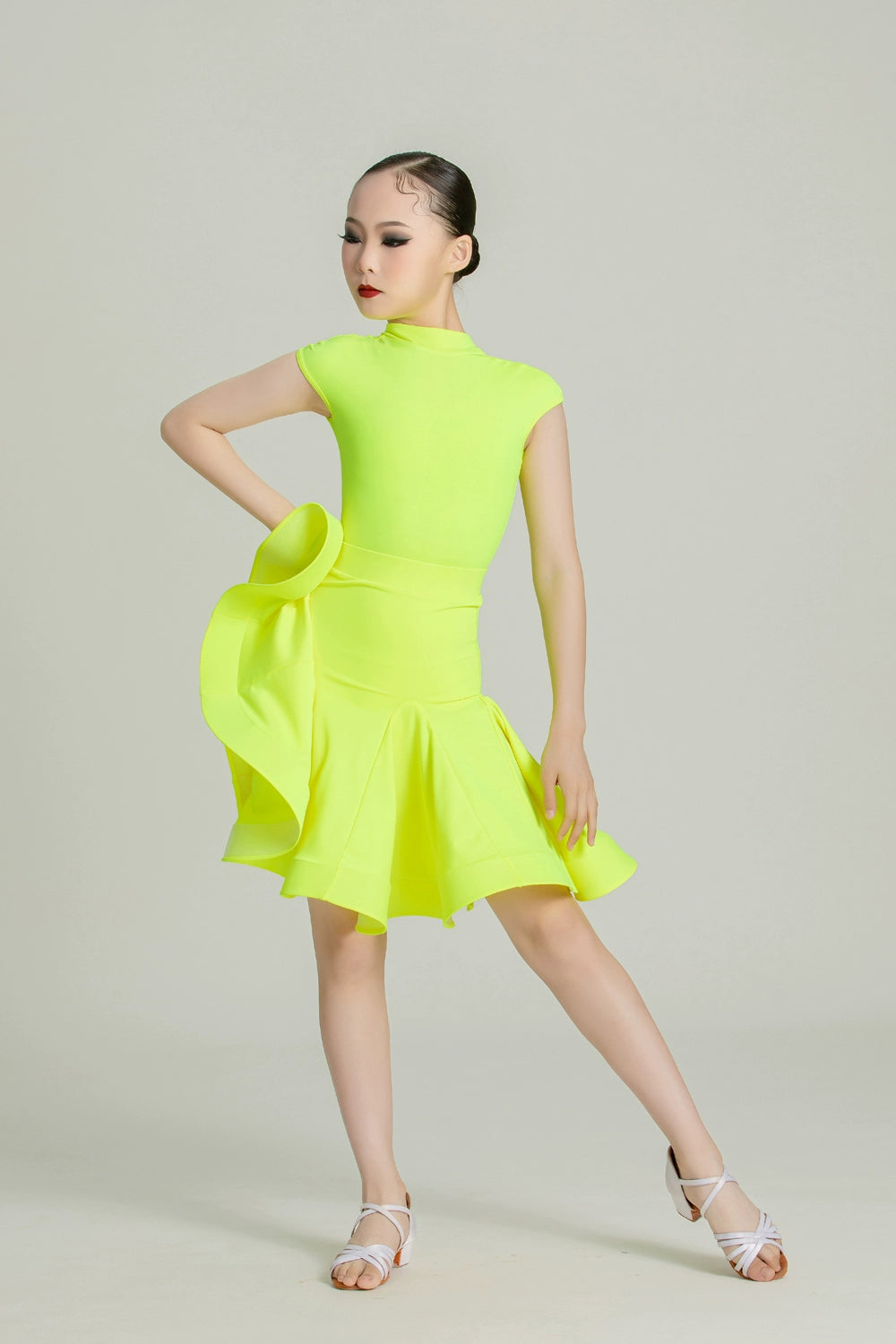 Blackpool Latin dance competition dresses for girls kids aqua yellow green salsa ballroom standard performance outfits for children