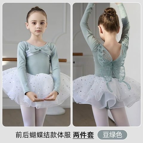 Children Girls Purple Blue Butterfly Fairy Ballet Dance Dresses for Kids Tutu Skirts Long Sleeves Back Fairy Bows Ballet Gymnastics Performance Skirts