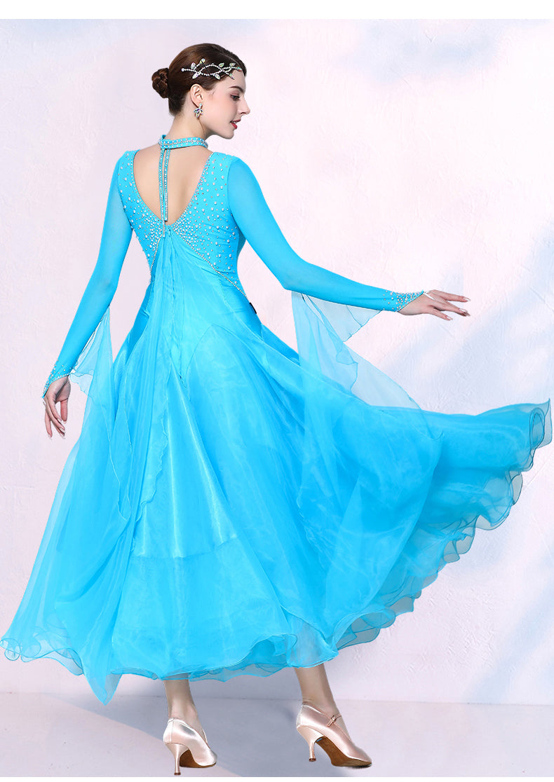 Turquoise Yellow Competition Ballroom Dance Dresses for Women Girls Waltz Tango Rhythm National Dance Gown