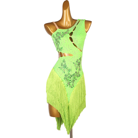 Slant Neck Yellow Blue Red Green Orange Latin Dance Competition Dresses for Women Girl Rumba Salsa Chacha with Stones Performance Clothes